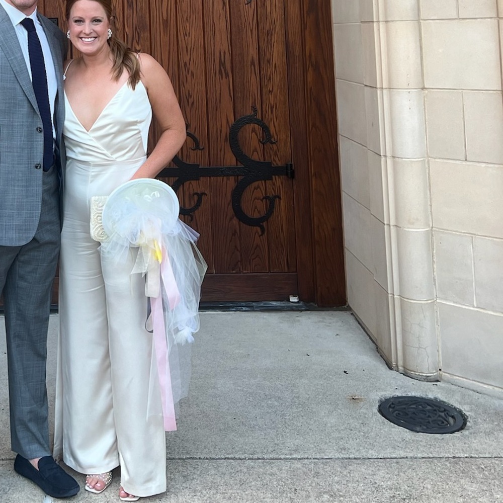 Monique Lhuillier Bridesmaids for BHLDN Silk Ivory jumpsuit
